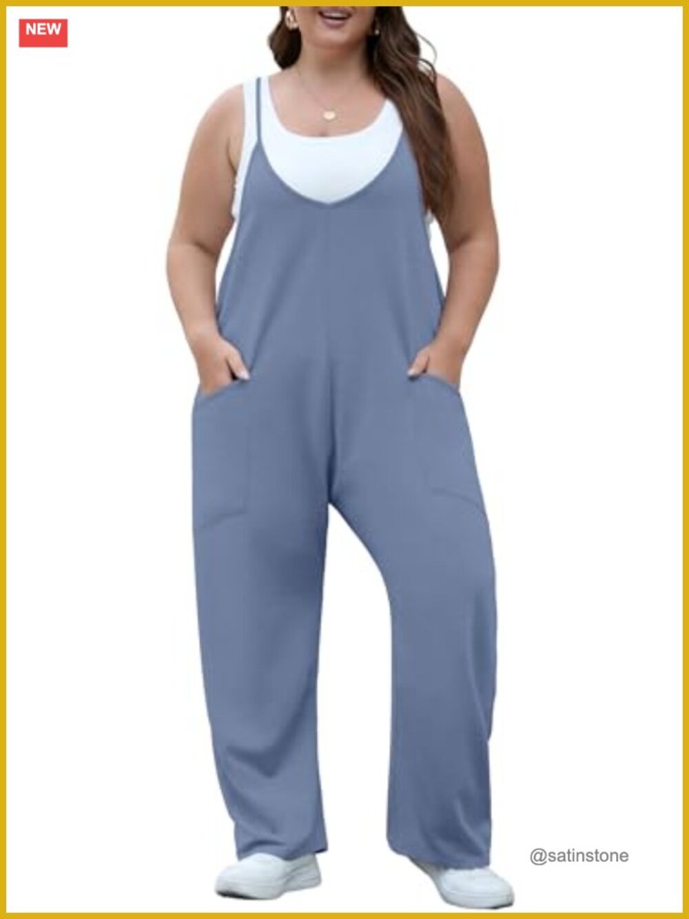 Women's Plus Size Overalls Adjustable Strap Stretchy Jumpsuit Loose Comfy